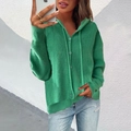 Women green hooded knit cardigan sweater with buttons and drawstring textured fabric - S / Green