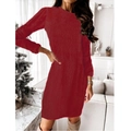 Elegant red plush long sleeve knit dress for women's winter and festive season wear - S / Red