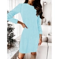 Light blue fuzzy knit long sleeve dress for women featuring soft plush fabric texture - S / Light Blue