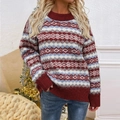 Gezellige Fair Isle gebreide trui voor dames met vintage geometrisch dessin en feeststijl - S / Rood