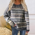 Oversized gebreide damestrui met noords ruitpatroon voor een gezellige kerstsfeer - S / Blauwgrijs