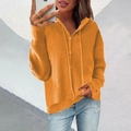 Vibrant orange hooded knit cardigan featuring ribbed texture and button-up front closure - Orange
