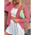 Bright rose pink hooded knit cardigan sweater for women with matching buttons - S / Rose Pink