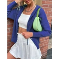 Women's blue hooded knit cardigan with buttons for autumn casual street style wear - S / Blue