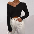 Women's black V-neck button-down knit cardigan sweater with ribbed texture and slim fit - S / Black
