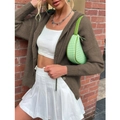 Damen Strickjacke mit Kapuze in Olivgrün mit Rippstruktur und offener Vorderseite - S / Khaki