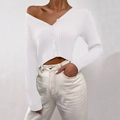 Short white ribbed knit cardigan with V-neck and button closure for women - S / White
