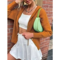 Women's autumn knit hooded cardigan in caramel brown with button detail and ribbed texture - S / Orange