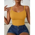 Top a costine giallo zenzero con spalline sottili vestibilità aderente estiva - XS / Giallo