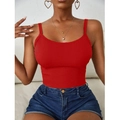 Canotta da donna a coste rossa slim fit con scollo a U per uno stile estivo casual - XS / Rosso
