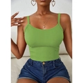 Canotta in maglia a costine verde erba con spalline sottili e vestibilità aderente estiva - XS / Verde