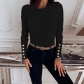 Damen Slim-Fit Strickpullover in Schwarz mit dekorativen Goldknöpfen an den Ärmeln - S / Schwarz