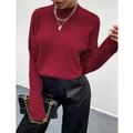 Eleganter dunkelroter Strickpullover mit Rundhalsausschnitt und überschnittenen Schultern - S / Burgunderrot