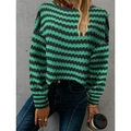 Dames gebreide trui met groen en grijze golfstrepen voor een casual herfststijl - S / Groen