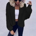 Damen Strickjacke in Schwarz mit Laternenärmeln und grobem Zopfmuster-Struktur - S / Schwarz