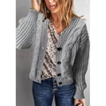 Grofgebreid grijs vest met V-hals en kabelpatroon voor de herfstmode voor dames - S / Grijs