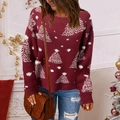Maglione natalizio bordeaux da donna con motivi a fiocchi di neve bianchi e girocollo - S / Rosso