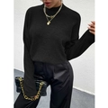 Minimalistischer schwarzer Damen Strickpullover mit Rundhalsausschnitt und feiner Textur - S / Schwarz