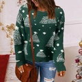 Maglione natalizio verde in maglia con motivi di fiocchi di neve per donne in stile festivo - S / Verde