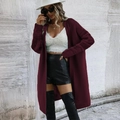Cardigan lungo in maglia bordeaux da donna con polsini a coste e maglia a coste - S / Borgogna