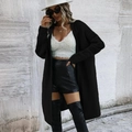 Cardigan lungo nero in maglia larga da donna con polsini a coste per uno stile autunnale - S / Nero