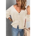 Damen Strickjacke mit V-Ausschnitt in Creme, Langarm-Design und Zierknöpfen für Winter - S / Gebrochenes Weiß