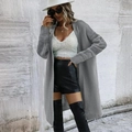 Cardigan lungo grigio da donna in maglia grossa con maniche a rombi e design aperto - S / Grigio
