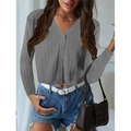 Gilet gris ajusté en maille côtelée avec col en V et boutons pour un look décontracté - S / Gris