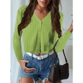 Gilet en maille col V vert herbe pour femme avec texture côtelée verticale et boutons - S / Vert clair