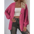 Cardigan da donna in maglia a trecce rosa acceso con bottoni e vestibilità ampia - S / Rosa Rosso