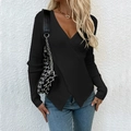 Women's black wrap V-neck ribbed knit sweater with an irregular hem and slim fit - S / Black