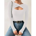 Witte geribbelde gebreide trui met twist-uitsparing en modieuze slanke pasvorm - S / Wit