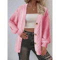 Women's casual pink cable-knit cardigan with V-neckline and round buttons - S / Pink
