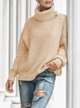 Maglione beige oversize a collo alto con bottone dorato decorativo e spalle cadenti - S / Albicocca