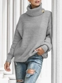 Maglione dolcevita grigio oversize da donna con maglia spessa e bottone dorato - S / Grigio