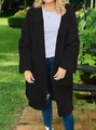 Gilet long noir en maille épaisse pour femme avec poches et coupe décontractée - S / Noir