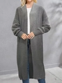 Cárdigan largo de punto gris para mujer con hombros caídos y puños acanalados para otoño - S / Gris