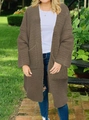 Gilet long marron pour femme en maille épaisse avec poches, style décontracté pour l'automne - S / Kaki