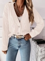 Gilet élégant en maille torsadée crème avec col en V et boutons en perles chic - S / Blanc Cassé