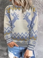 Maglione natalizio da donna con renne e fiocchi di neve in beige e blu con scollo rotondo - S / Blu