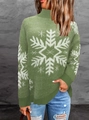 Women's green high neck knit sweater with white snowflake patterns for Christmas season - Green
