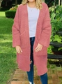 Gilet long en grosse maille rose pour femme avec devant ouvert et grandes poches - S / Rose