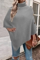 Women's grey turtleneck knit poncho with side buttons and asymmetrical hem for autumn - S / Gray