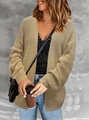 Detailed texture of khaki oversized chunky knit cardigan with ribbed cuffs and loose fit - Khaki