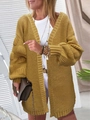 Μουσταρδί oversized πλεκτή ζακέτα με μανίκια φανάρια και λεπτομέρειες με πλεξούδες - S / Κίτρινο