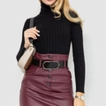 Jersey de cuello alto negro de punto acanalado con falda de cuero burdeos para mujer - S / Negro