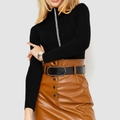 Dames coltrui met strassteentjes en bruine leren rok set voor een chique look - S / Zwart