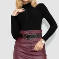 Jersey ajustado de punto acanalado negro para mujer con cuello alto y botones - S / Negro