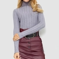 Elegante suéter gris de cuello alto para mujer con tejido de canalé y manga larga - S / Gris