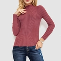 Close-up of mock neck long sleeve knit sweater in rust red with vertical ribbed texture - S / Brick Red
